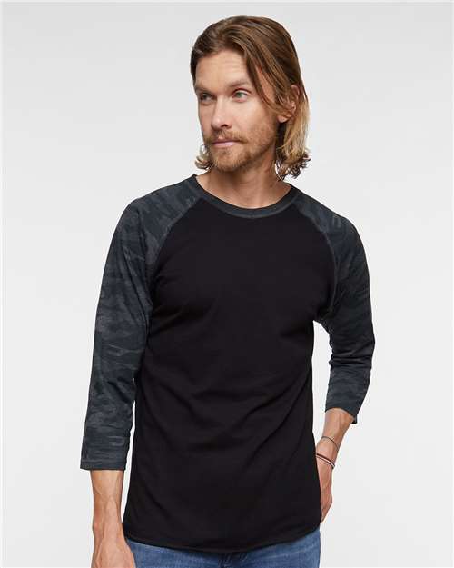 LAT Unisex Baseball Fine Jersey Three-Quarter Sleeve Tee - Model Front