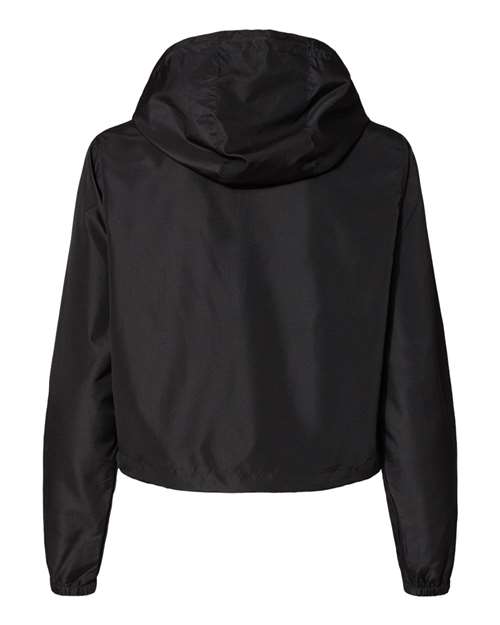 Women's Lightweight Quarter-Zip Pullover Crop Windbreaker - Black Back
