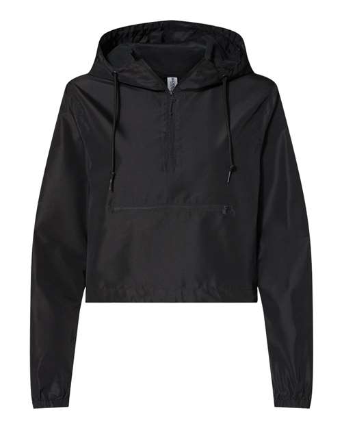 Women's Lightweight Quarter-Zip Pullover Crop Windbreaker - Black Front