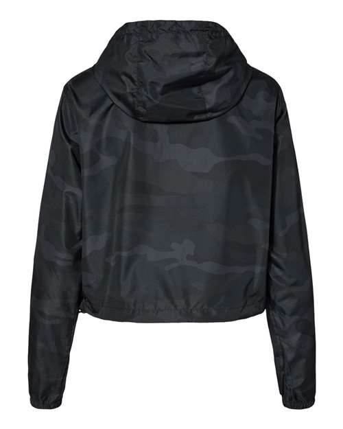 Women's Lightweight Quarter-Zip Pullover Crop Windbreaker - Black Camo Back