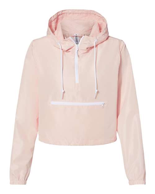 Women's Lightweight Quarter-Zip Pullover Crop Windbreaker - Blush/ White Zipper Front