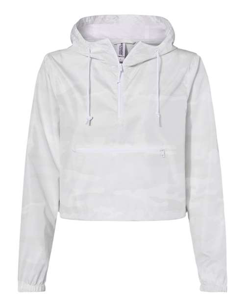 Women's Lightweight Quarter-Zip Pullover Crop Windbreaker - White Camo Front