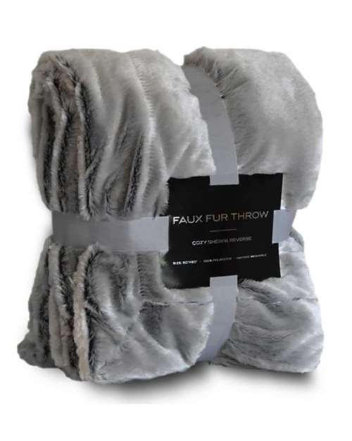 Faux Fur Throw Blanket - Grey Front