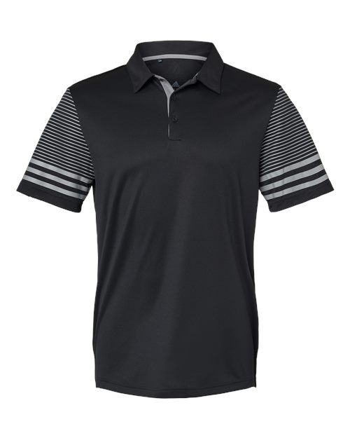 Men's Striped Sleeve Polo - Black/ Grey Three Front