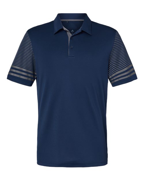 Men's Striped Sleeve Polo - Team Navy Blue/ Grey Five Front