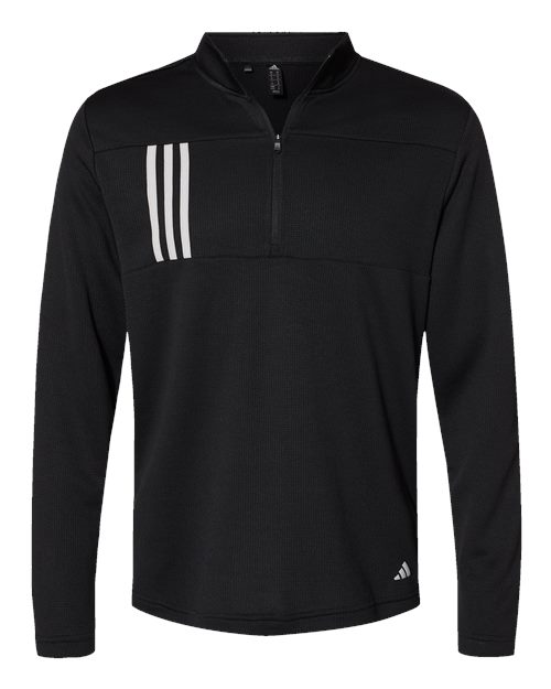 Men's 3-Stripes Double-Knit Quarter-Zip Pullover - Black/ Grey Two Front