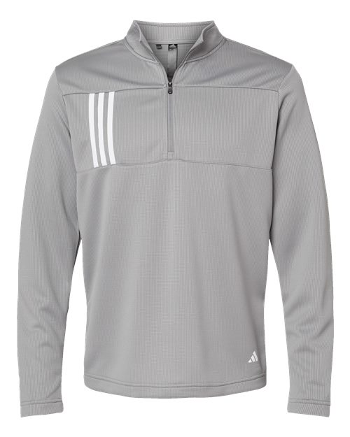 Men's 3-Stripes Double-Knit Quarter-Zip Pullover - Grey Three/ White Front
