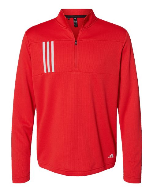 Men's 3-Stripes Double-Knit Quarter-Zip Pullover - Team Collegiate Red/ Grey Two Front