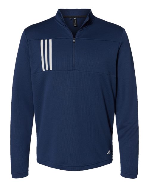 Men's 3-Stripes Double-Knit Quarter-Zip Pullover - Team Navy Blue/ Grey Two Front