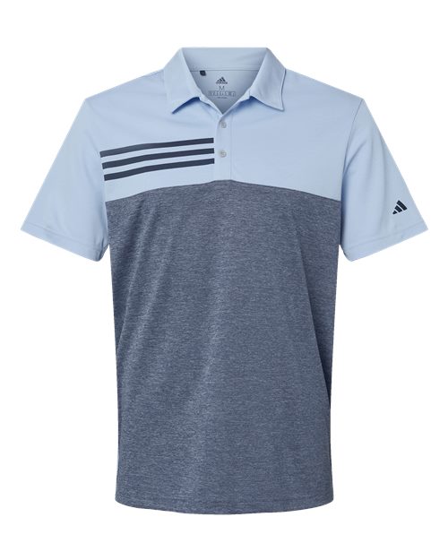 Men's Heathered Colorblocked 3-Stripes Polo - Glow Blue Heather/ Collegiate Navy Heather Front
