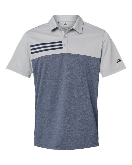 Men's Heathered Colorblocked 3-Stripes Polo - Grey Two Heather/ Collegiate Navy Heather Front