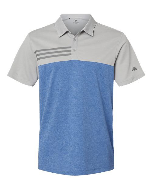 Men's Heathered Colorblocked 3-Stripes Polo - Grey Two Heather/ Collegiate Royal Heather Front