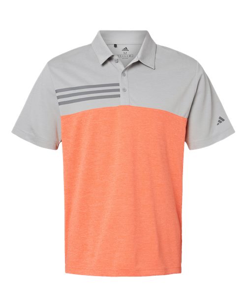 Men's Heathered Colorblocked 3-Stripes Polo - Grey Two Heather/ Hi-Res Coral Heather Front