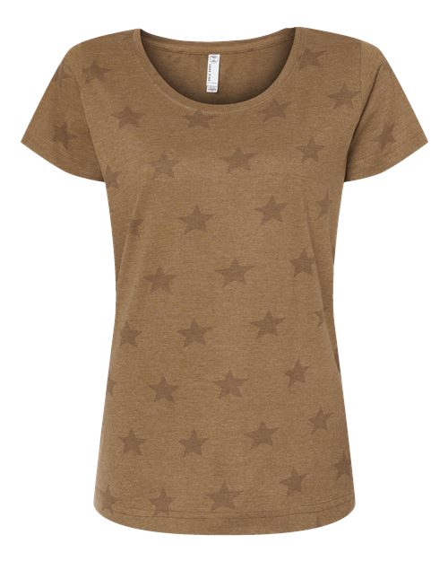 Women's Star Print Scoop Neck Tee - Coyote Brown Star Front