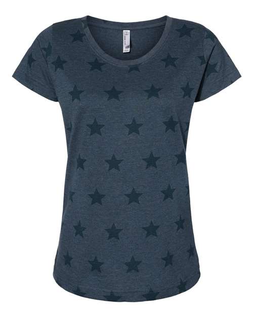 Women's Star Print Scoop Neck Tee - Denim Star Front