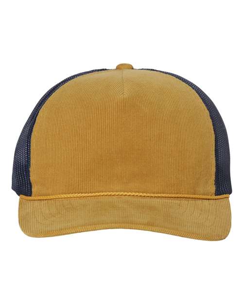 Troutdale Corduroy Trucker Cap - Amber Gold/ Navy Front