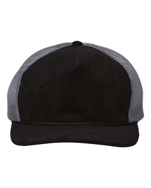 Troutdale Corduroy Trucker Cap - Black/ Charcoal Front