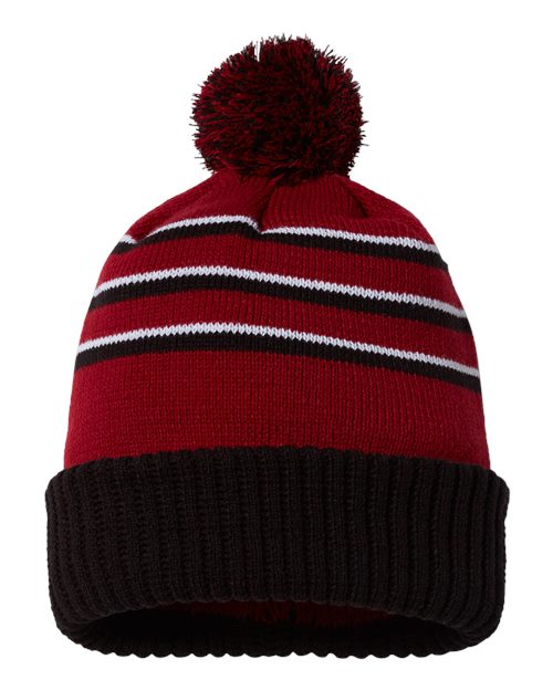 Pom Cuffed Beanie - Cardinal/ Black/ White Back