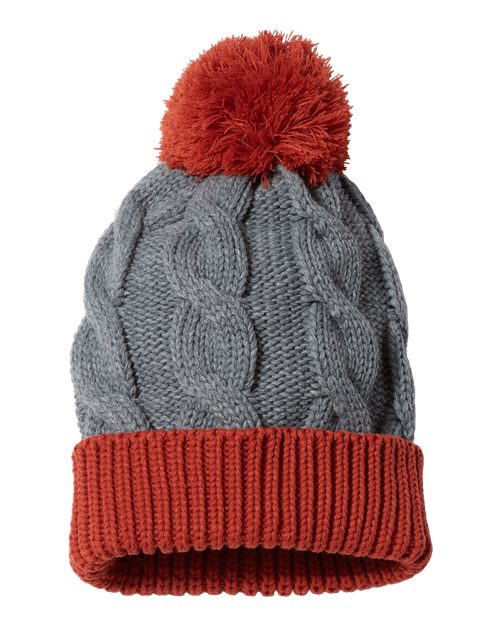 Chunk Twist Cuffed Beanie - Heather Grey/ Rust Back