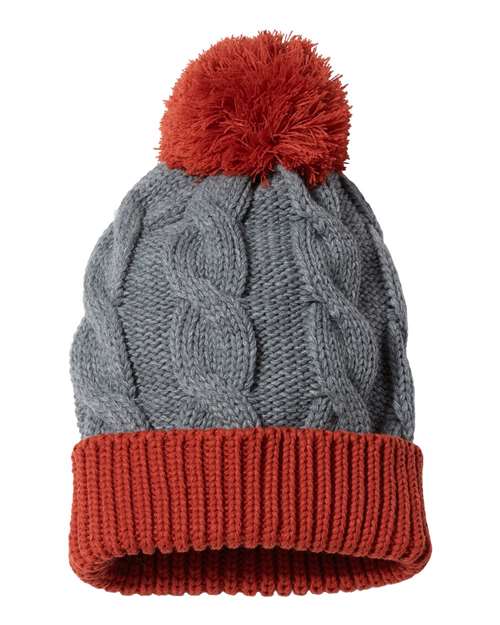 Chunk Twist Cuffed Beanie - Heather Grey/ Rust Front