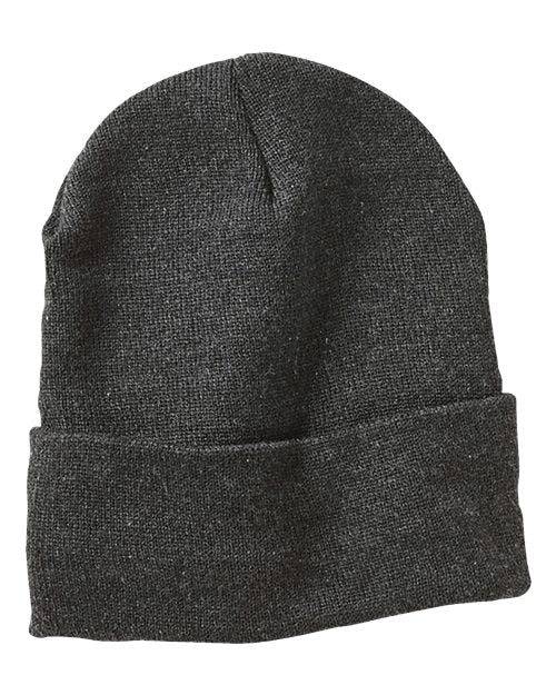 12" Fleece Lined Cuffed Beanie - Heather Charcoal Front