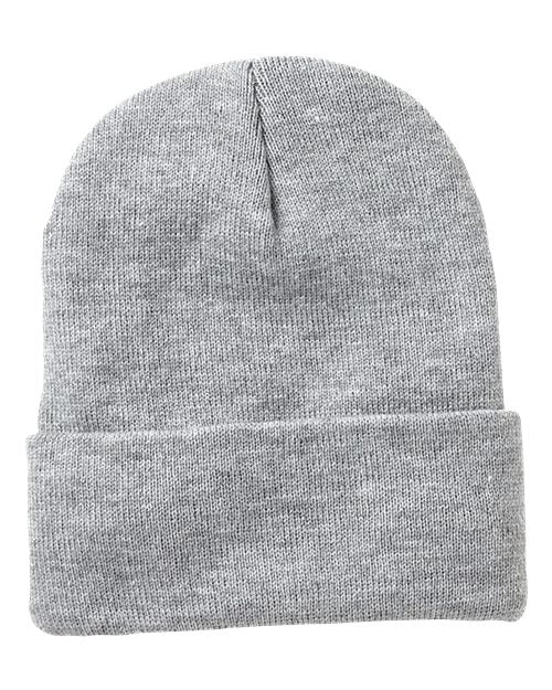 12" Fleece Lined Cuffed Beanie - Heather Grey Front