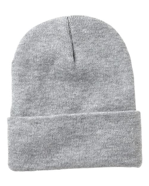 Sportsman 12" Fleece Lined Cuffed Beanie - Heather Grey Front