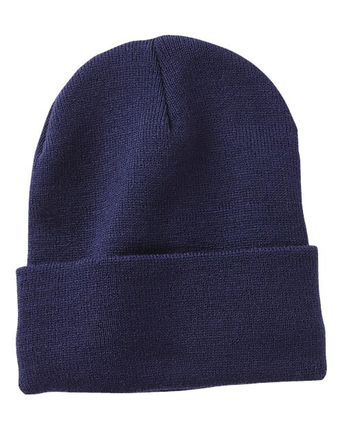12" Fleece Lined Cuffed Beanie - Navy Front