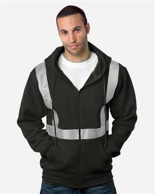 USA-Made Hi-Visibility Full-Zip Hooded Sweatshirt - Segmented Tape - Black Front
