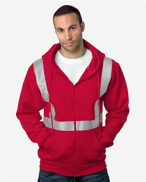 USA-Made Hi-Visibility Full-Zip Hooded Sweatshirt - Segmented Tape - Cardinal Front