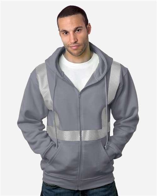 USA-Made Hi-Visibility Full-Zip Hooded Sweatshirt - Segmented Tape - Charcoal Front