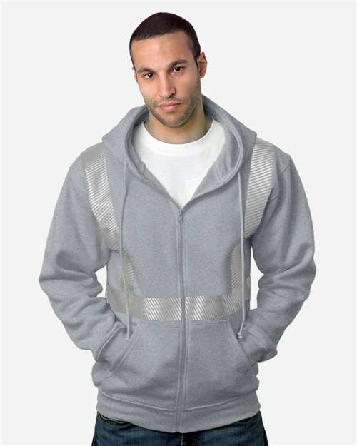 USA-Made Hi-Visibility Full-Zip Hooded Sweatshirt - Segmented Tape - Dark Ash Front