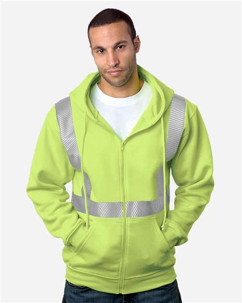 USA-Made Hi-Visibility Full-Zip Hooded Sweatshirt - Segmented Tape - Lime Green Front