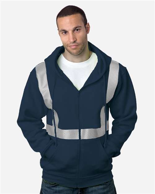 USA-Made Hi-Visibility Full-Zip Hooded Sweatshirt - Segmented Tape - Navy Front
