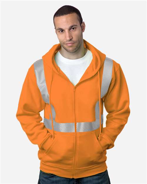 USA-Made Hi-Visibility Full-Zip Hooded Sweatshirt - Segmented Tape - Orange Front