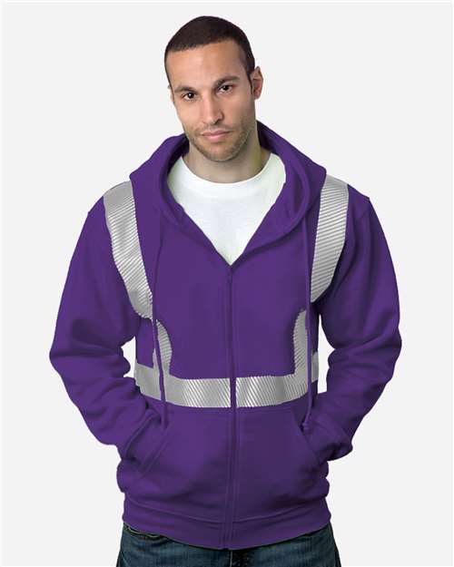 USA-Made Hi-Visibility Full-Zip Hooded Sweatshirt - Segmented Tape - Purple Front
