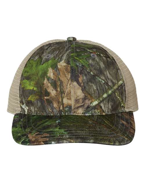Garment Washed Printed Trucker Cap - Mossy Oak Obsession/ Khaki Front