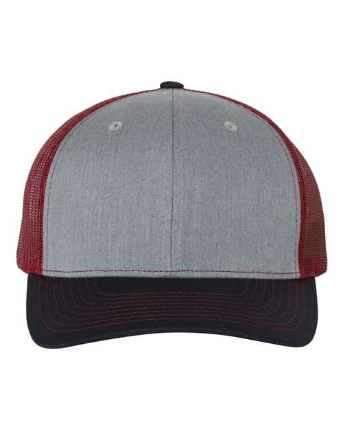Snapback Trucker Cap - Heather Grey/ Cardinal/ Navy Front