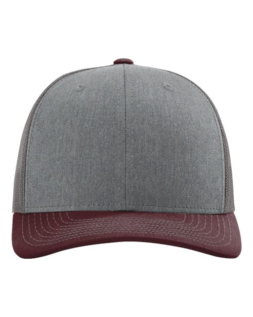 Snapback Trucker Cap - Heather Grey/ Charcoal/ Maroon Front