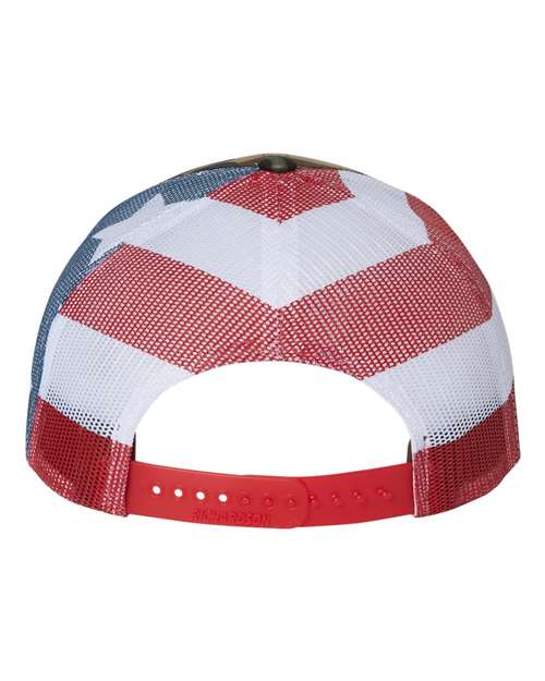 Printed Mesh Trucker Cap - Green Camo/ Stars & Stripes Back