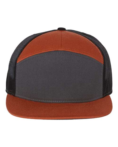 Seven-Panel Trucker Cap - Charcoal/ Burnt Orange/ Black Front