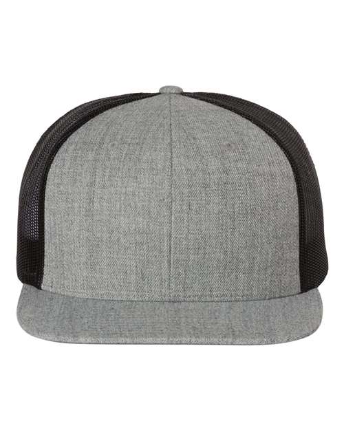Wool Blend Flat Bill Trucker Cap - Heather Grey/ Black Front