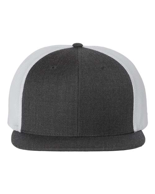 Wool Blend Flat Bill Trucker Cap - Heather Charcoal/ White Front