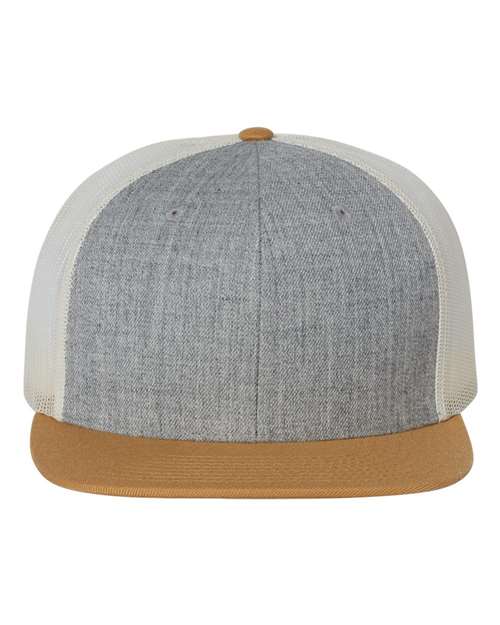 Wool Blend Flat Bill Trucker Cap - Heather Grey/ Birch/ Biscuit Front