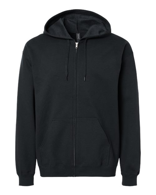 Unisex Softstyle® Full-Zip Hooded Sweatshirt - Black Front