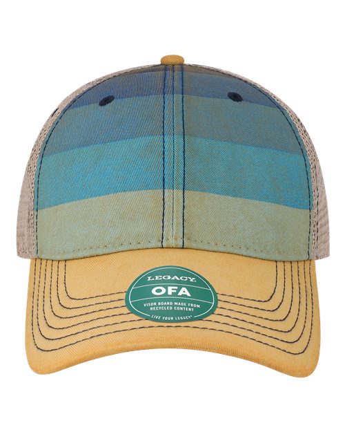 Old Favorite Trucker Cap - Blue Stripe/ Khaki Front