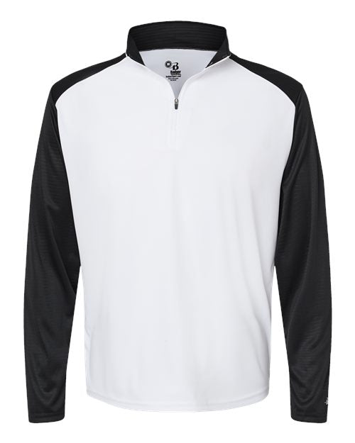 Badger Men's Breakout Quarter-Zip Pullover - White/ Black Front