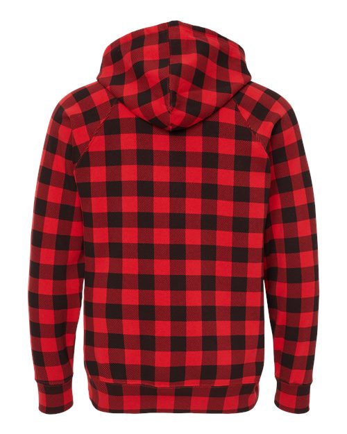 Unisex Special Blend Raglan Hooded Sweatshirt - Red Buffalo Plaid Back