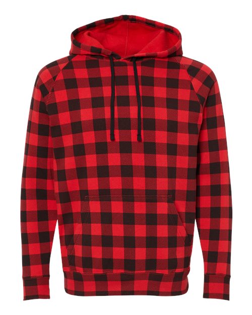Unisex Special Blend Raglan Hooded Sweatshirt - Red Buffalo Plaid Front
