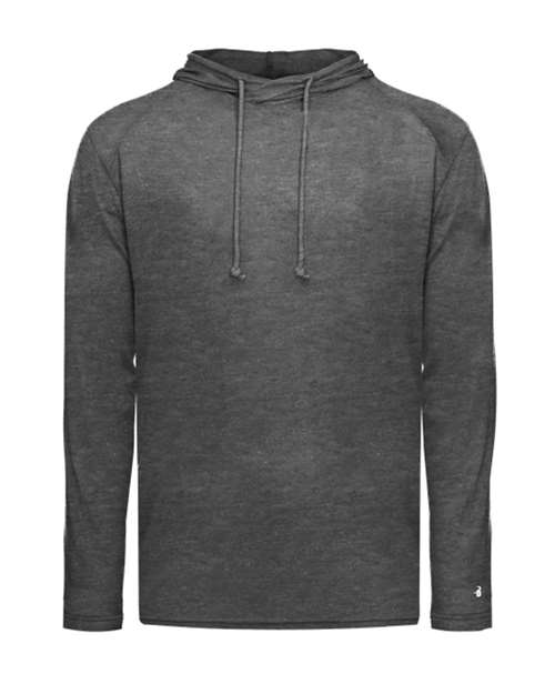 Men's Tri-Blend Surplice Hooded Long Sleeve T-Shirt - Black Heather Front